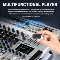 Console de mixage audio 8 canaux HuiDu HD-E8 avec effets DSP, égaliseur 7 bandes, USB, Bluetooth 5.0, écran LCD 4 pouces, alimentation fantôme 48V pour scène et conférence