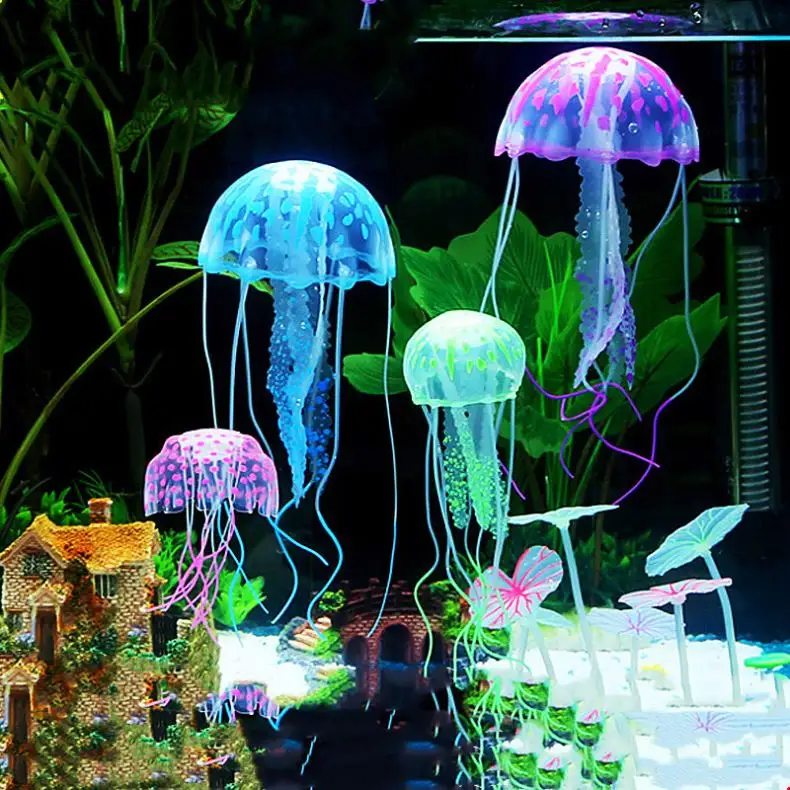 Wholesale Hot sale Artificial Glowing SiliconeJellyfish aquarium plants accessories fish tank aquarium decoration