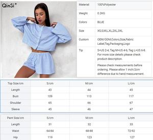 QINSI Custom Pajamas <strong>Crop</strong> Top Shorts Pajamas Two Piece Homewear Button up Plaid Women's Sleepwear Spring Pjs Loungewear - Product Image 6