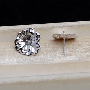 Clous d'oreilles en argent S925 Wenchi, motif feuille, pour femme, anneau ouvert, accessoires de bijoux DIY avec perles, Chine 16183 - Product Image 4