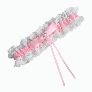 LOWOSAIWOR Jarretière de mariage pour mariée, en ruban de polyester élastique, avec strass, faite à la main - Product Image 2