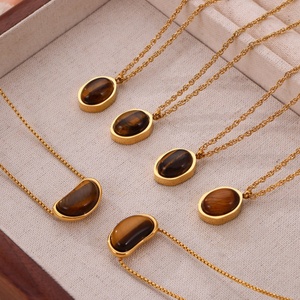 Light Luxury Retro Geometric Tiger's Eye Pendant Necklace Women Simple Temperament Niche Clavicle <b>Chain</b> Stainless Steel Jewelry - Product Image 4
