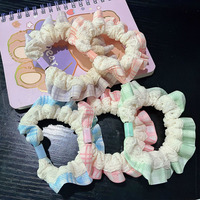 Mini-Scrunchies à Carreaux Frais Printemps-Été, Élastiques à Cheveux Faits Main avec Bouton Plat et Bordure en Dentelle, Accessoires Cheveux Bohème pour Queue de Cheval