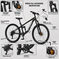 Vélo de montagne MTBGO 26 pouces pour jeunes, cadre en acier à suspension souple, vélo de montagne pour adultes, conduite sécurisée avec freins à disque avant et arrière
