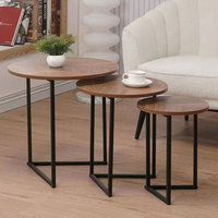 Table basse moderne de style minimaliste, plateau en bois couleur crème, structure en métal, sur pieds, mobile, double ronde, pour salon