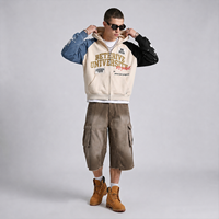 Sweat à capuche zippé surdimensionné pour homme avec logo personnalisé, imprimé graphique color block, appliqué brodé, style streetwear vintage épais