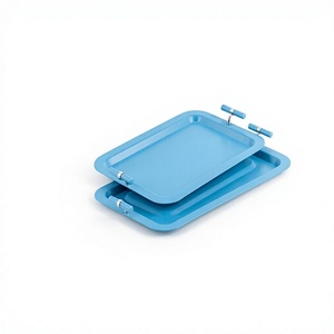 Ensemble de plateaux de service bleu ciel, plateau rectangulaire en métal décoratif, poignée en résine bleue, plateau de service pour café, thé, nourriture, 2 pièces - Product Image 1