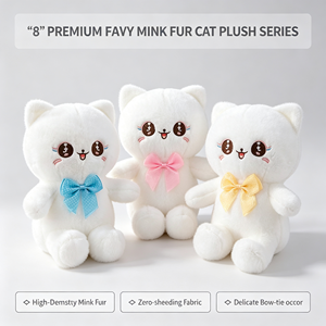 Juguete de gatito con lazo, tamaño de 8 pulgadas, de malla transparente, con pelaje blanco puro, para máquina de garras, recarga a granel, premio de arcade, hermoso felino abrazable - Product Image 1