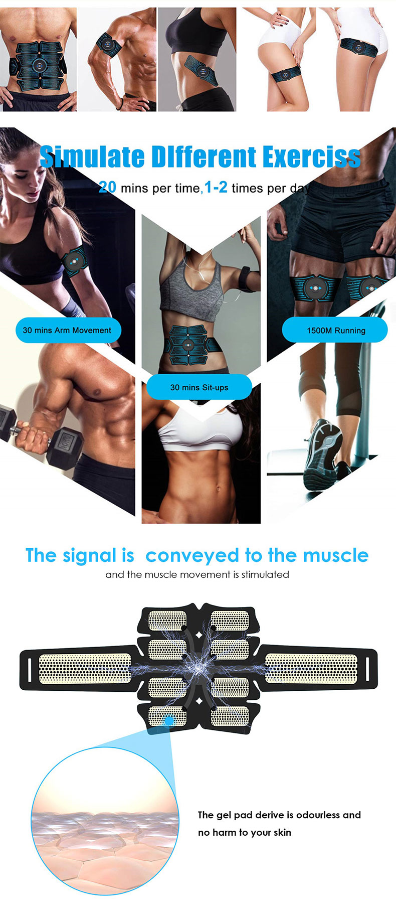 Protable Guangzhou Electric Handheld Body Massager Electro Abdominal Training Muscle Toner Tens Ems Device Machine Stimulator