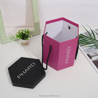 Boîte Cadeau Cylindrique Rigide en Carton OEM de Luxe pour Grandes Roses, avec Couvercle, Tube Rond Hexagonal et Poignée en Ruban