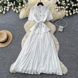 Robe plissée élégante chic française de qualité supérieure, couleur personnalisée, avec empiècements en dentelle, pour femmes - Product Image 5