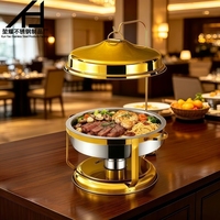 Offre Spéciale – Plat de Service Rond en Acier Inoxydable Doré pour Buffet, Chauffe-Plat Rond avec Couvercle Suspendu pour la Restauration