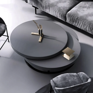<span class=keywords><strong>Table</strong></span> basse moderne grise <span class=keywords><strong>ronde</strong></span> et pivotante en bois avec rangement extensible Meubles de salle à manger pour la maison dans le salon - Product Image 1