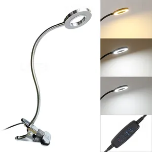 Anel de luz LED para preenchimento de mesa, lâmpada de mesa com braçadeira USB para leitura e proteção dos olhos, luz suave e com clipe LED