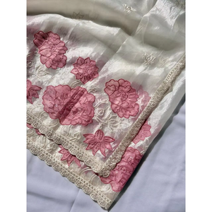 Sari de Noche de Diseñador con Apliques de Seda Oris Pura Blanca de Elite Weaves, 490 g - Product Image 5