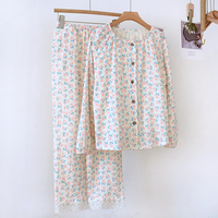 Nouvelle conception de pyjama pour femmes à manches longues avec imprimé floral, tissu 100% coton, doux et respirant, ensemble de pyjama pour femmes