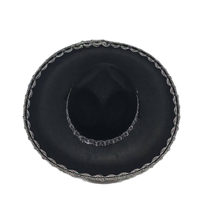 Chapeau mexicain à large bord en satin noir avec bordure argentée, chapeau de costume unisexe pour adultes - Product Image 2