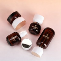 Nouvel ensemble de packaging haut de gamme marron pour cosmétiques et soins de la peau, flacon en verre de 100 ml pour lotion/sérum, pot pour crème/pommade, faux cils