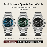 Nouveautés OEM : Montre à quartz pour homme en acier inoxydable, étanche 5 ATM, bracelet en cuir/silicone, chronographe sport, vente en gros