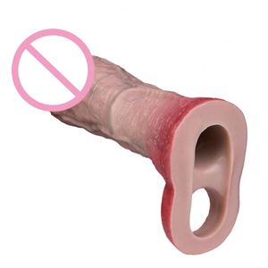 New Design Ultra Reusable Penis Sleeve Soft Enlarger Realistic Textured Cock Sheath With Ball Stretcher Thicken Sex Toys Men - Product Image 1