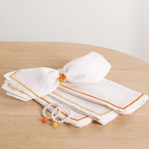 2023 New Wrapped Embroidered Edge Handmade Organic French Pure Flax Fabric Napkins 100% <b>Linen</b> Washed Dinner <b>Table</b> <b>Cloth</b> for - Product Image 1