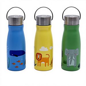 Stainless <b>Steel</b> Vacuum <b>Bottle</b> For Children With Cartoon Animal Design Blue Yellow Green Color Options For Travel Camping - Product Image 1