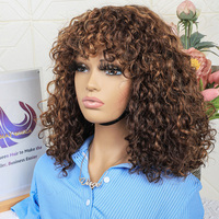 Perruque Afro Bouclée Profonde Ombre Marron Mayqueen10A, Cheveux Humains de Vison Bruts Indiens à Cuticule Entière, Perruques Bob Sans Lacet Frontal Avec Frange