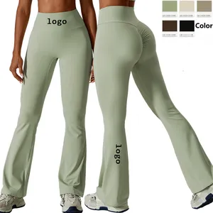 Pantalones acampanados transpirables con logotipo personalizado para mujer, conjuntos de fitness para gimnasio, pantalones de Yoga elásticos, mallas de baile con parte inferior de campana para mujer