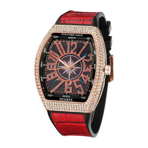 PINTIME 럭셔리 남자의 복고풍 아날로그 쿼츠 시계 8122 다이아몬드 와인 배럴 스타일 41mm 합금 16mm 실리콘 방수 3 ATM - Product Image 6