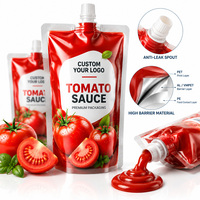 Sachets souples personnalisés imprimés pour sauce tomate avec bec verseur, anti-fuite, haute barrière, refermables, emballage alimentaire en plastique, OEM