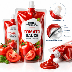 Bolsas de Plástico para Envasado de Alimentos con Boquilla para Salsa de Tomate, Impresión Personalizada, Antiderrames, Alta Barrera, Resellables, OEM - Product Image 1