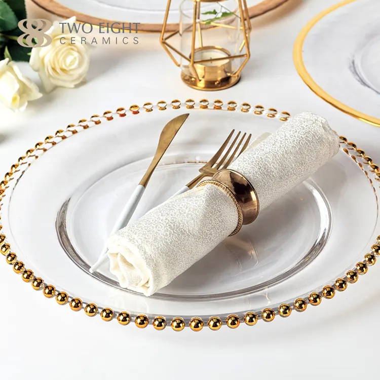 Glas Dinner Plate Restaurant Dinner Under Plate Ladegeräte aus klarem Gold für Hochzeits dekoration