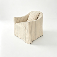 Fauteuil en lin rayé de style moderne avec coussin décoratif fait main - Chaise de loisirs pour extérieur, chambre et hôtel
