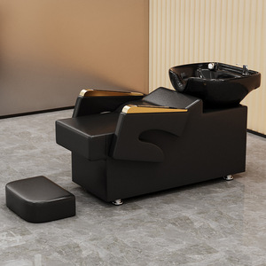 Lit de spa moderne noir avec bac à shampoing en cuir synthétique écologique et repose-pieds amovible pour salons de coiffure - Product Image 4