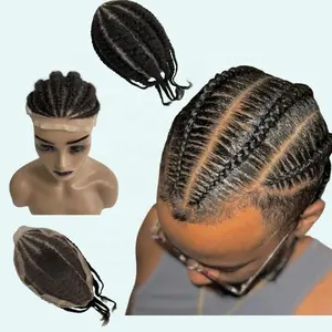 Natural black cornrow braid lace wig women's braided hair topper full lace toupee woman hair system 150 destiny