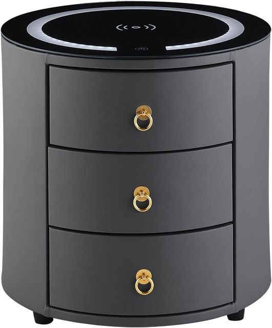 Nightstand With Wireless Charging Station and LED Light Smart End Side Table for Bedroom Living Room