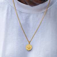 Collier Pièce Plaqué Or 18K Boussole Lion ST. CHRISTOPHER Jesus Cross Charm Collier pendentif en acier inoxydable pour femme homme