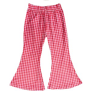 Top a canotta con volant e stampa a quadretti <span class=keywords><strong>rossi</strong></span> monogrammati per bambine con <span class=keywords><strong>pantaloni</strong></span> a zampa d'elefante abbinati, completo da 2 pezzi - Product Image 3
