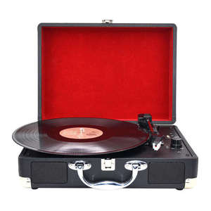 Lecteur de disques vinyles 3 vitesses à entraînement par courroie, style valise rouge, avec haut-parleurs stéréo et sortie USB pour bureau, en promotion - Product Image 1
