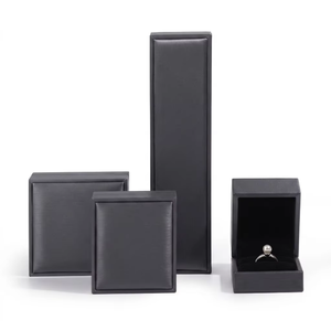 Wholesale PU Leather Rectangular Jewelry Box Earring Necklace Pendant Custom Logo Elegant Jewelry <b>Boxes</b> with <b>Black</b> Sponge Lining - Product Image 4