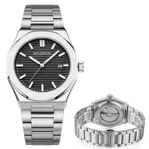 Reloj de Negocios Unisex Resistente al Agua 5ATM, Movimiento Japonés, Nuevo Diseño Mecánico, Acero Inoxidable, 42 mm, Oro Blanco, Correa de 22 mm - Product Image 3