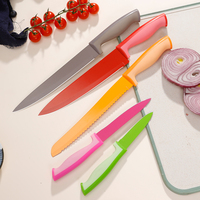 Ensemble de 5 couteaux de cuisine en acier inoxydable, vente en gros, manche en PP, conception ambidextre, construction durable, antiadhésif