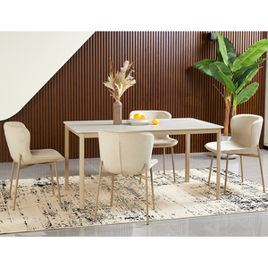 Bộ bàn ăn hình chữ nhật hiện đại màu trắng 4-6 chỗ ngồi, chân kim loại chắc chắn, thích hợp cho nhà bếp, phòng khách và khách sạn - Product Image 2