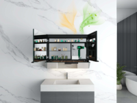 Kabinet cermin rias LED kamar mandi pintu ganda, dengan Sensor sentuh pintar Sensor gerakan kapasitas besar dipasang di dinding