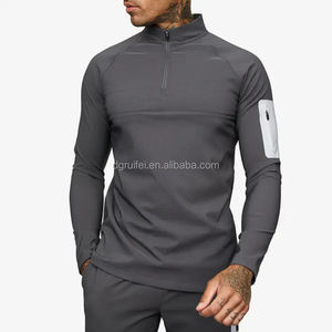OEM logo personalizzato all'ingrosso Bodybuilding allenamento Top veloce <span class=keywords><strong>a</strong></span> mezza Zip <span class=keywords><strong>a</strong></span> compressione maniche lunghe sport palestra magliette per gli uomini - Product Image 5