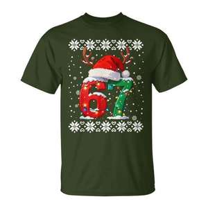 Camiseta de Navidad Fea 67, Pijamas a Juego para Parejas, Diseño Festivo Seis Siete - Product Image 1