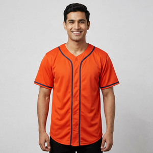 เสื้อเบสบอลมีกระดุมเสื้อ100% โพลีเอสเตอร์เสื้อเจอร์ซีย์ทีมเปล่าพิมพ์โลโก้ขนาดใหญ่พิเศษ - Product Image 1