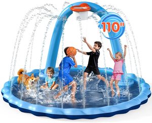 Piscine à jet d'eau 2-en-1 de 110 pouces avec panier de basket, jet d'eau réglable - Product Image 1
