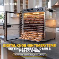 Pengering Makanan Komersial 15 Tray 1100W Kipas Ganda 5 Mode Preset 30-90C Timer 0-48 Jam SUS304 Tray Dehidrator Makanan
