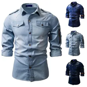 Hoge Kwaliteit Mannen Denim Jeans Shirt Herfst Lange Mouwen Shirts Casual Slim Retro Denim Tops Voor Mannen